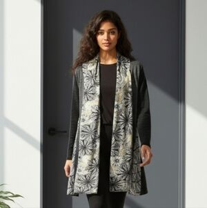 Kamana Cardigan Women's XL Gray & Black Long Sleeve Sweater Kimono Sz XL